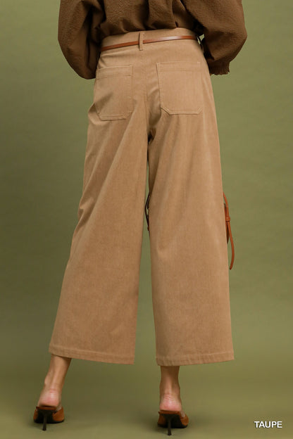 Umgee Corduroy Wide Leg Pants in Taupe