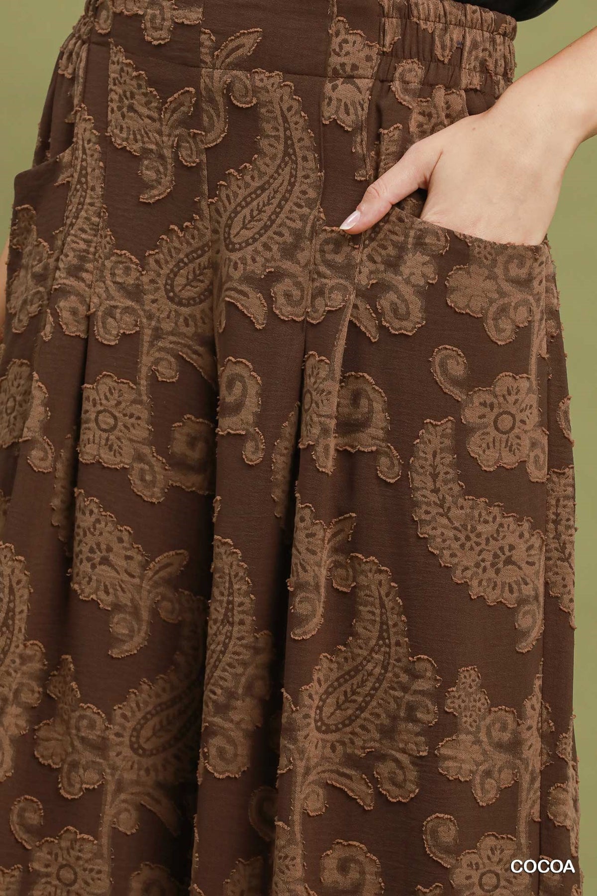 Umgee Paisley Print Wide Leg Pants in Cocoa