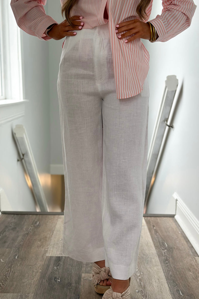White Linen Button Pants