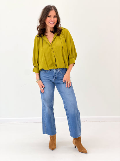 Glam Puff Sleeve Bubble Hem Shirt