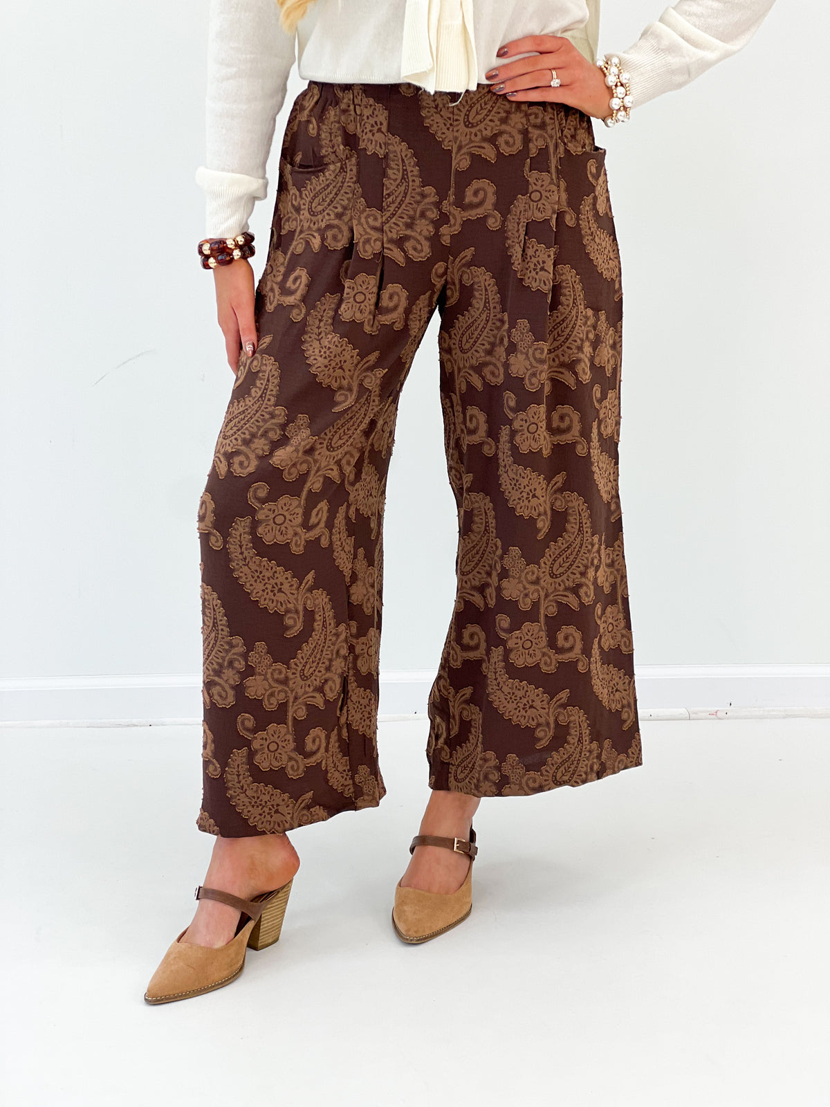 Umgee Paisley Print Wide Leg Pants
