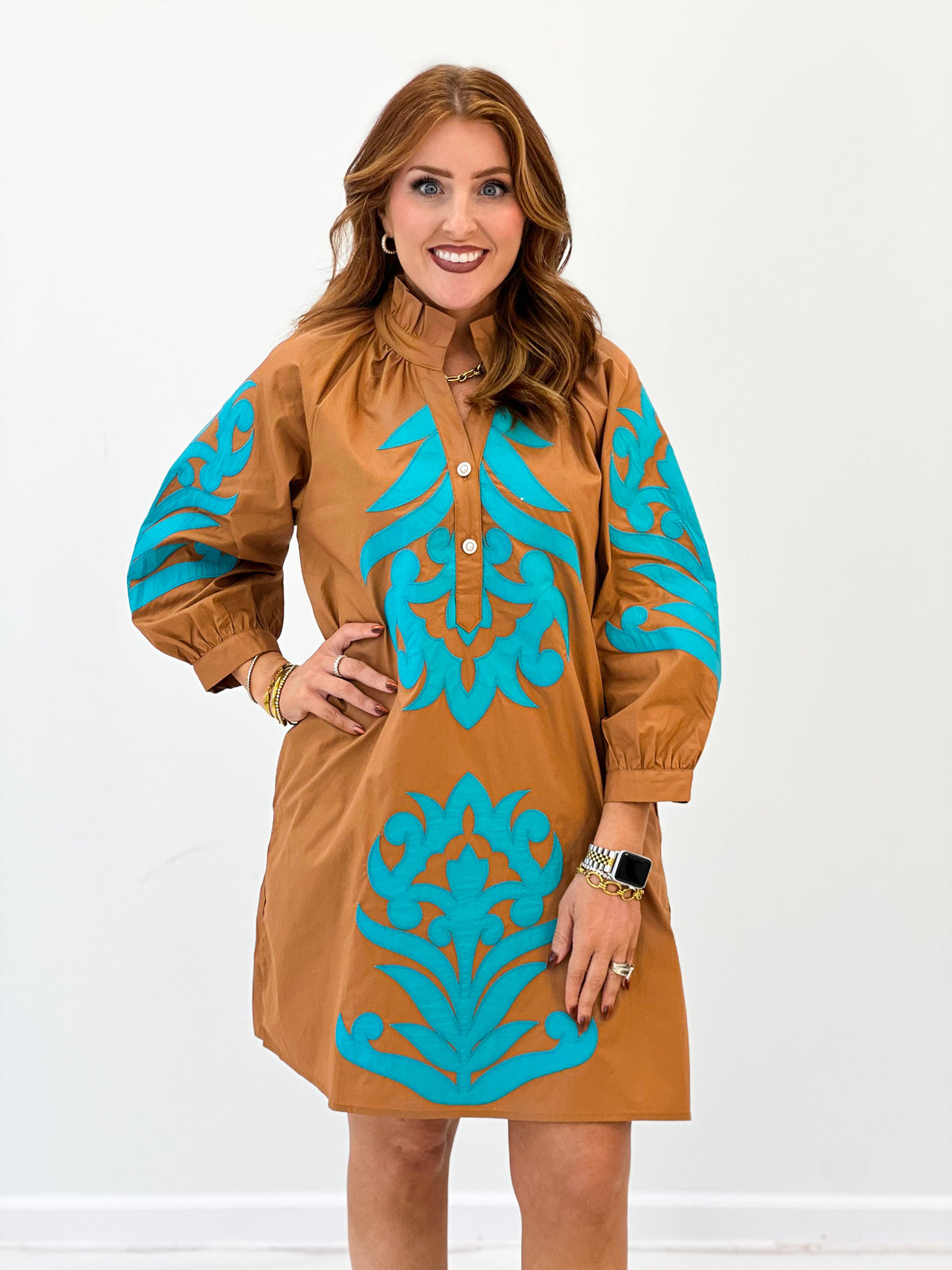 Jodifl Embroidered Long Sleeve V-Neck Dress