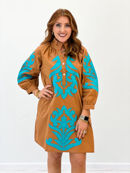 Jodifl Embroidered Long Sleeve V-Neck Dress