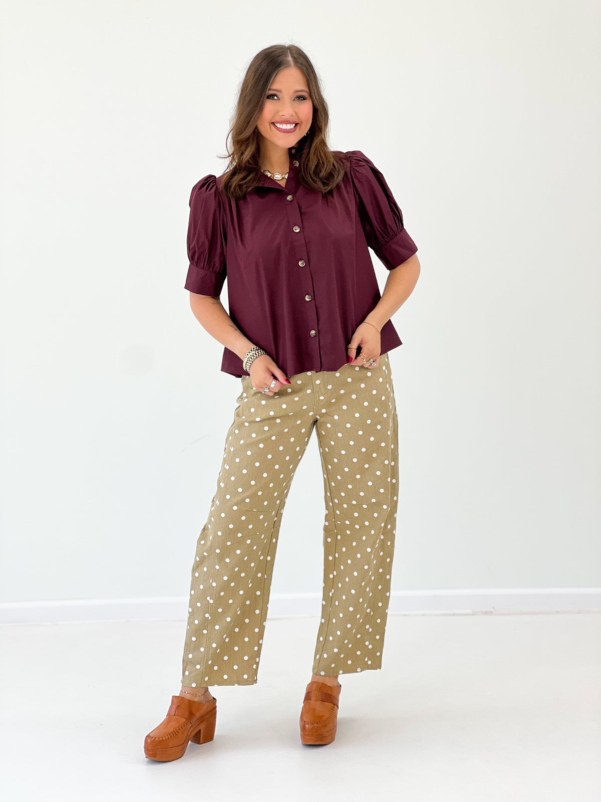 Entro Puff Sleeve Button Down Top