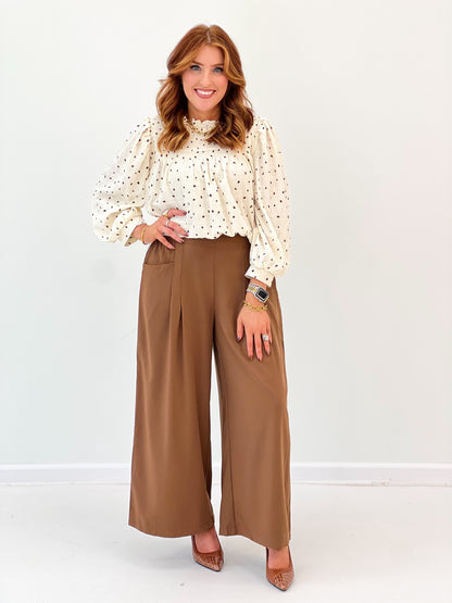 Umgee Dot Print Smocked Puff Sleeve Blouse