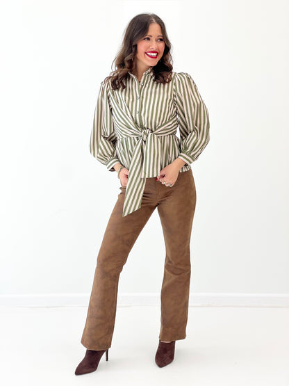 Entro Striped Puff Sleeve Top