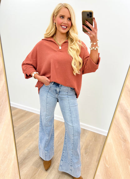 Tres Bien 1/2 Sleeve Collared Top