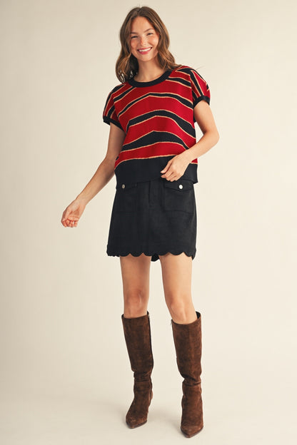 Jodifl Front Pocket Scallop Hem Skirt in Black, detail