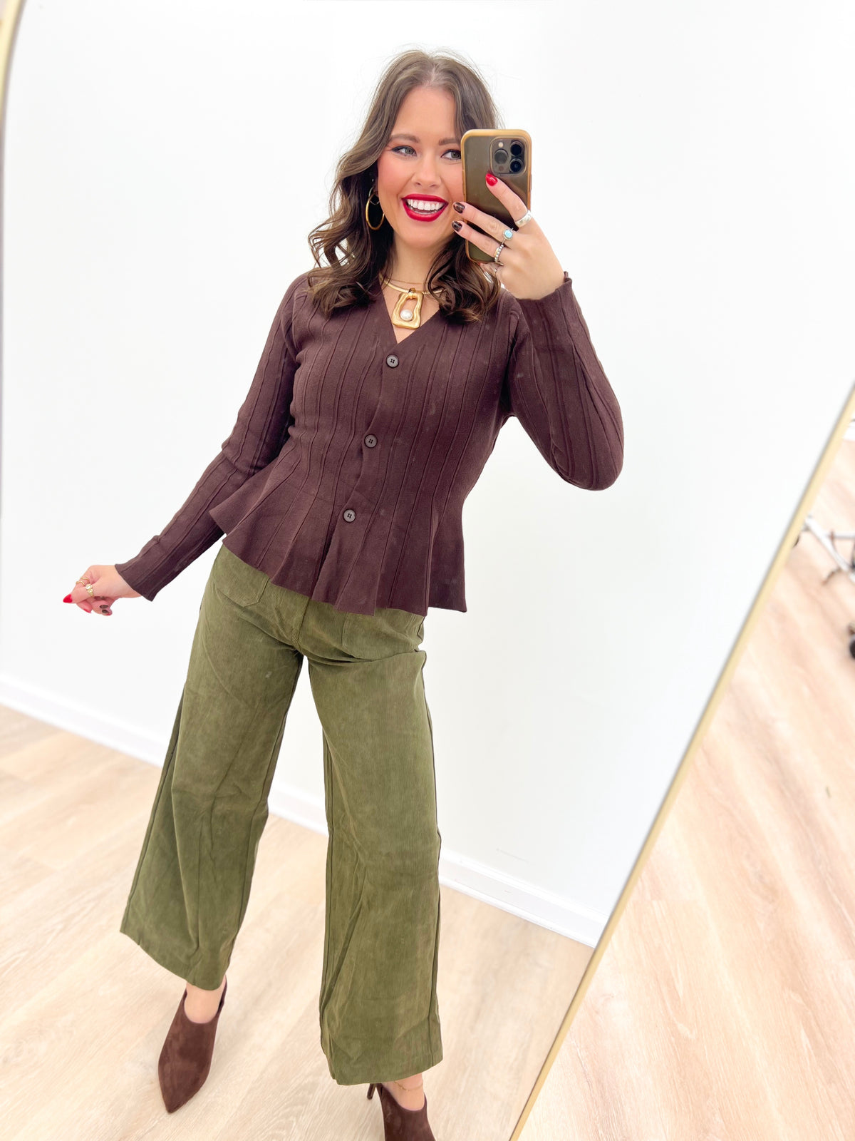 Allie Rose Rib Knit Flared Hem Sweater Cardigan