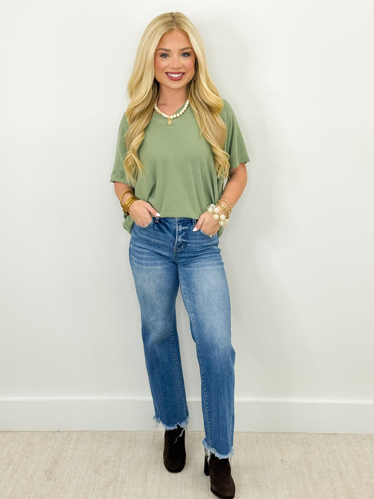 Charlotte Avery Margot Crepe Hacci V-Neck Dolman Top