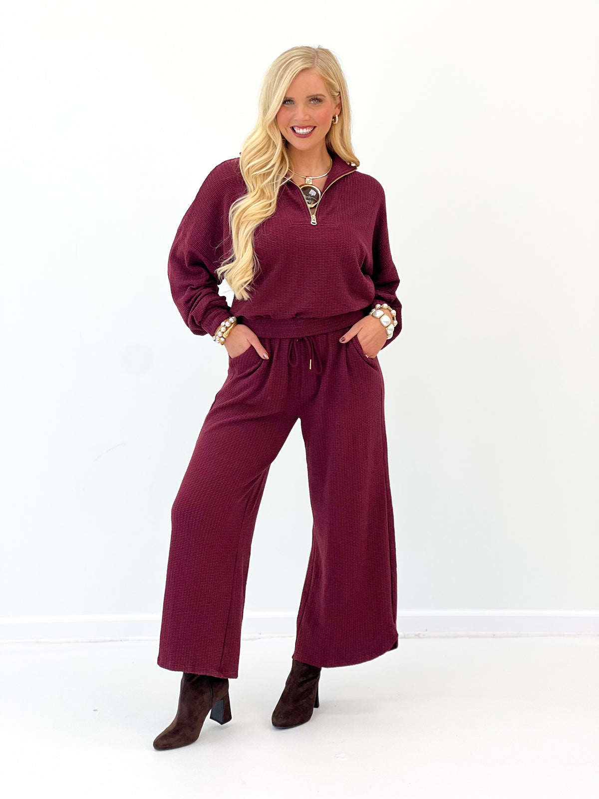 Gigio Textured Half Zip Pant Set