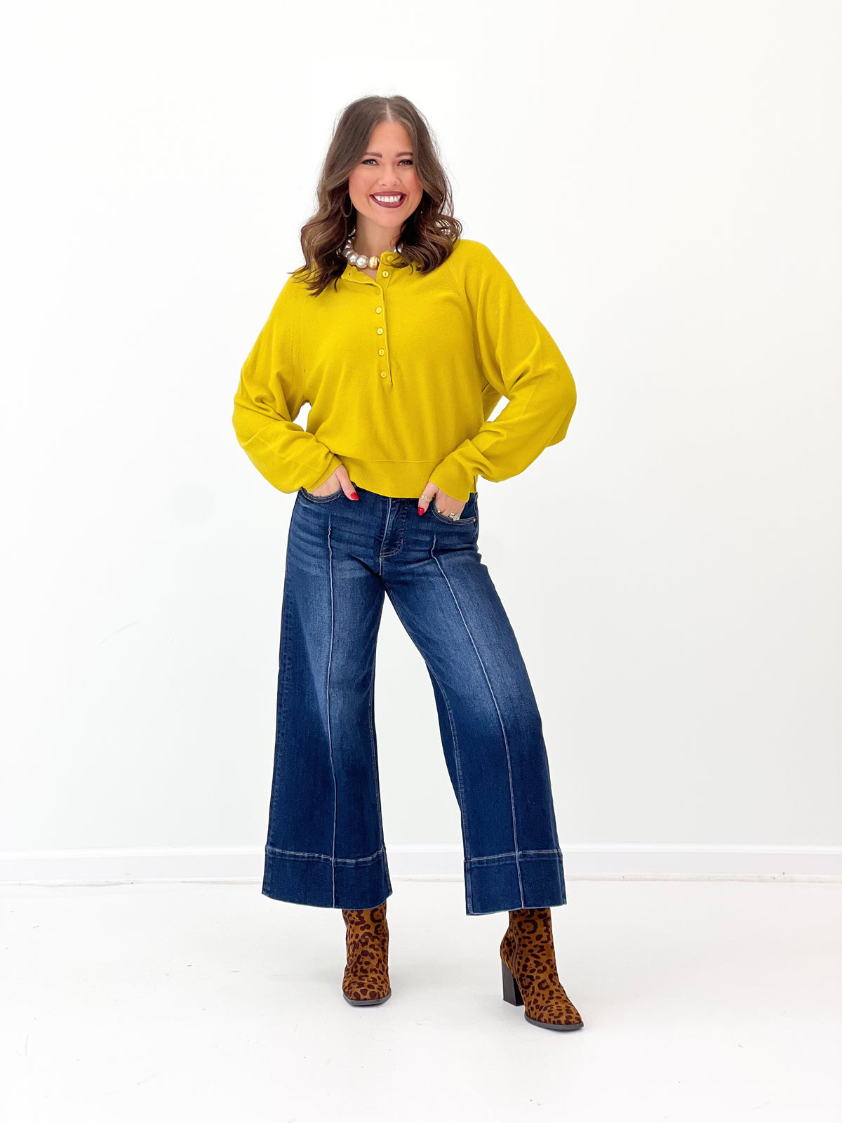 Charlotte Avery Cashmere-Blend Henley Pullover Batwing Top