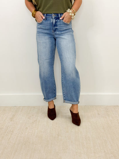 Risen High Rise Crop Mild Barrel Cuff Jeans