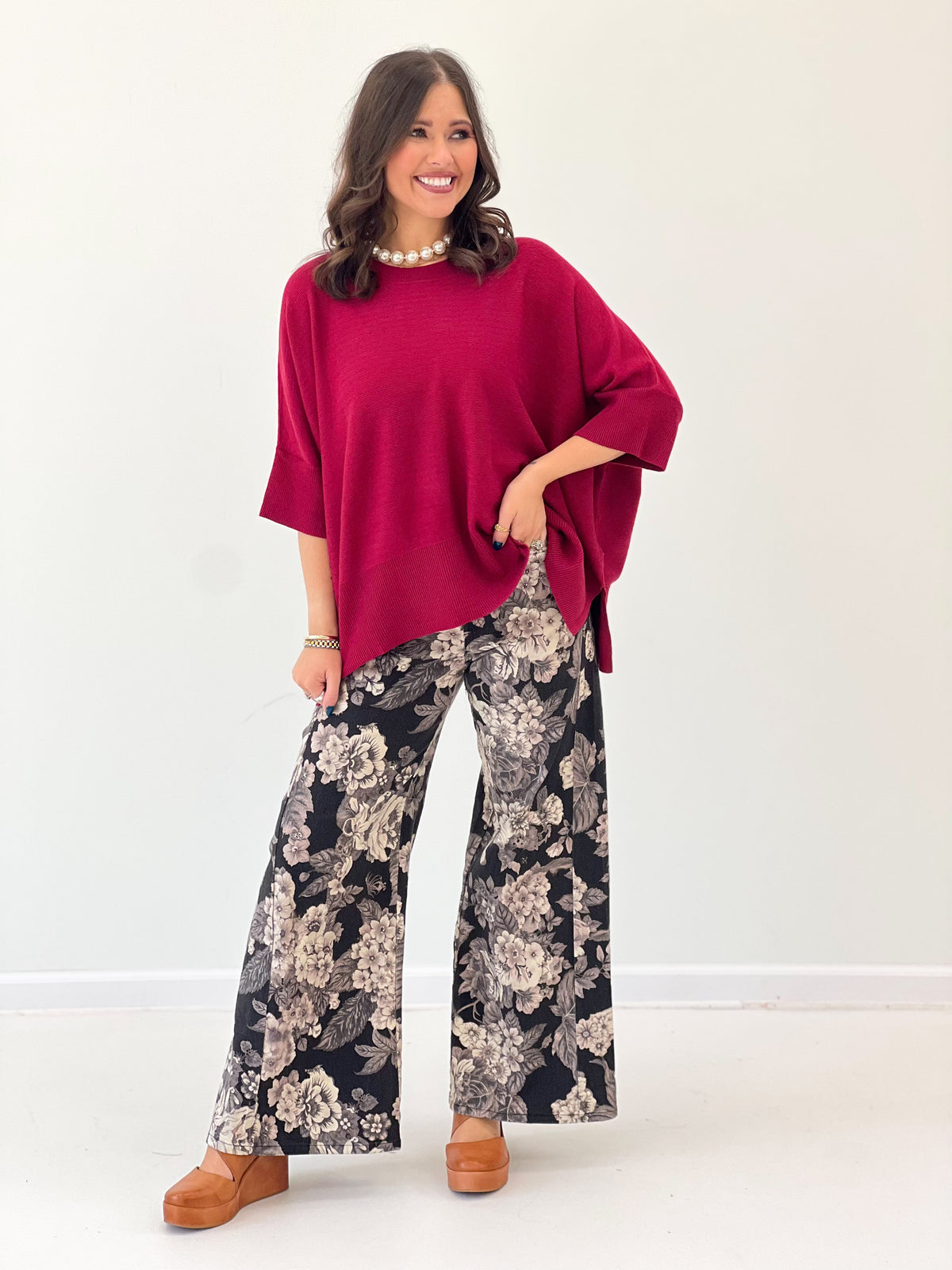 Entro Floral Print Wide Leg Pants