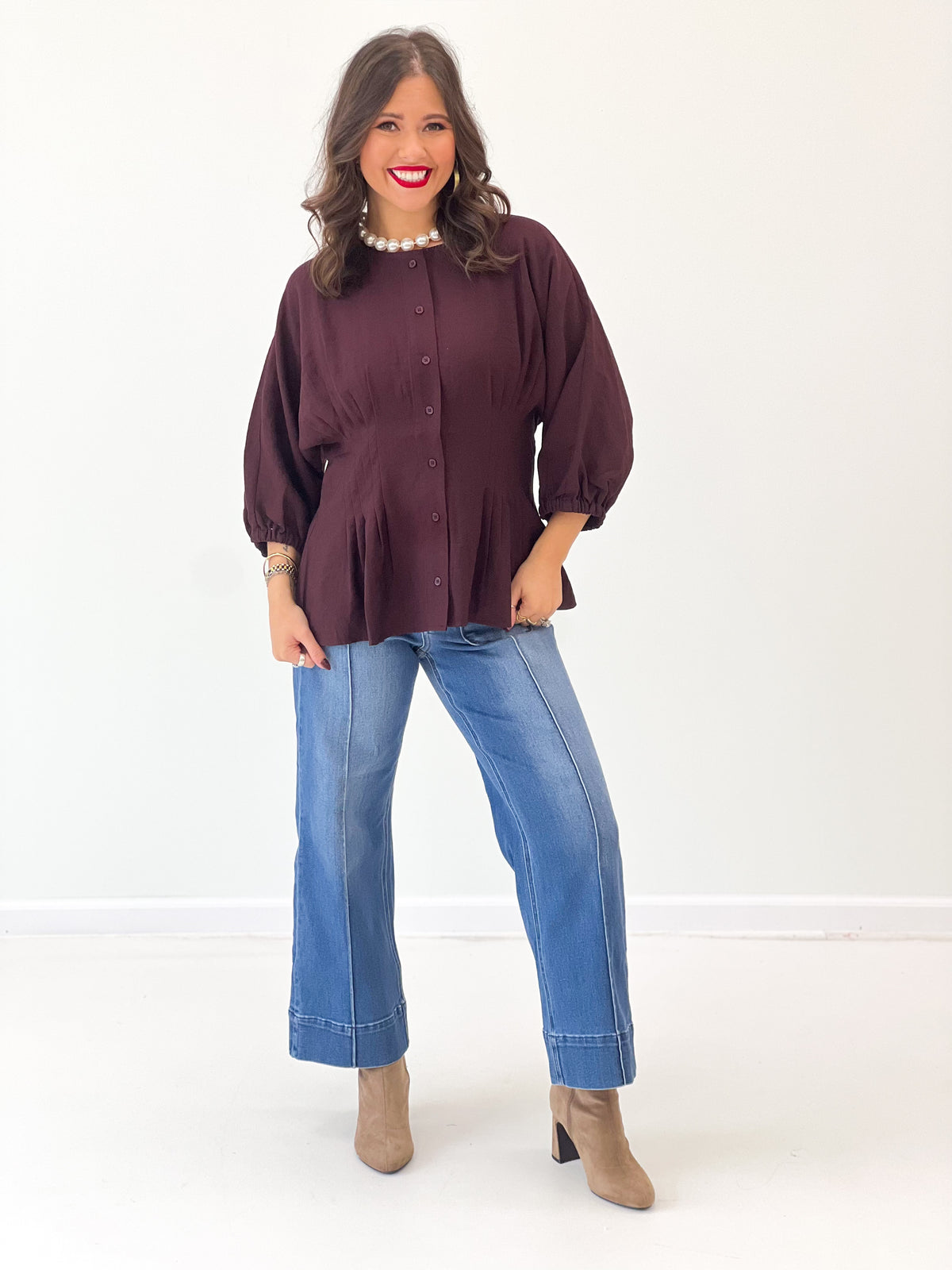 Jodifl Cinched Waist Button Up Top