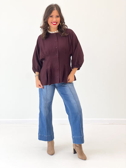 Jodifl Cinched Waist Button Up Top