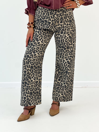 Umgee Animal Print Wide Leg Pants