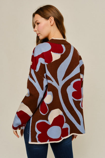 Jodifl Floral Side Slit Sweater Top in Brown Mix
