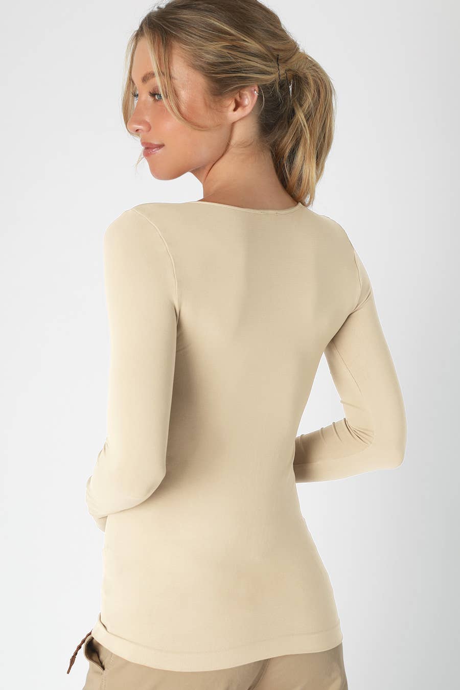 nikibiki Seamless Long Sleeve Crew Neck Top in Stone
