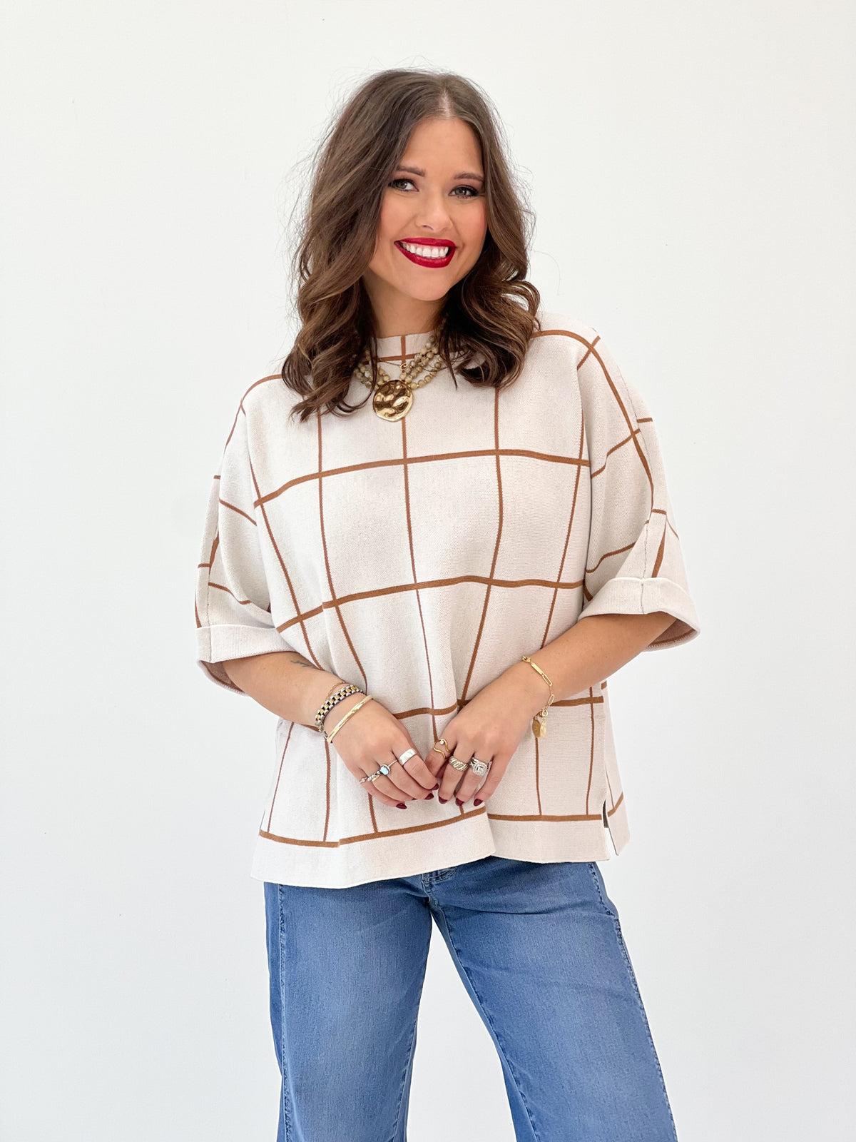 Jodifl Mock Neck Cuffed SS Sweater Top