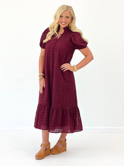 Entro Eyelet Puff Sleeve Maxi Dress