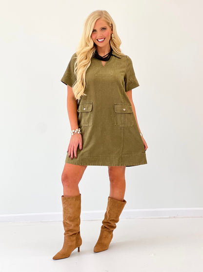 Jodifl Garment Washed Collared Shift Dress