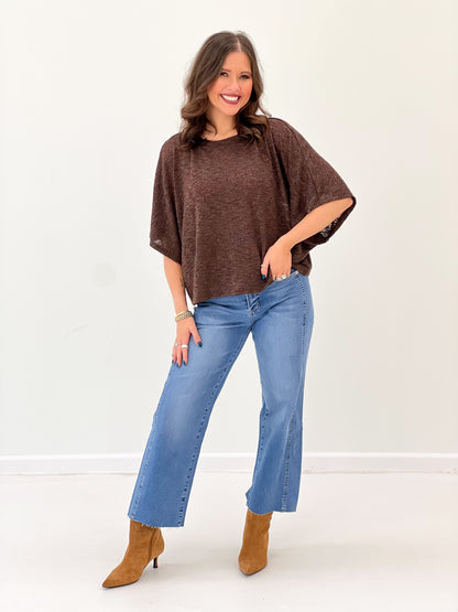 Glam Boat Neck Wide Dolman Sleeve Top