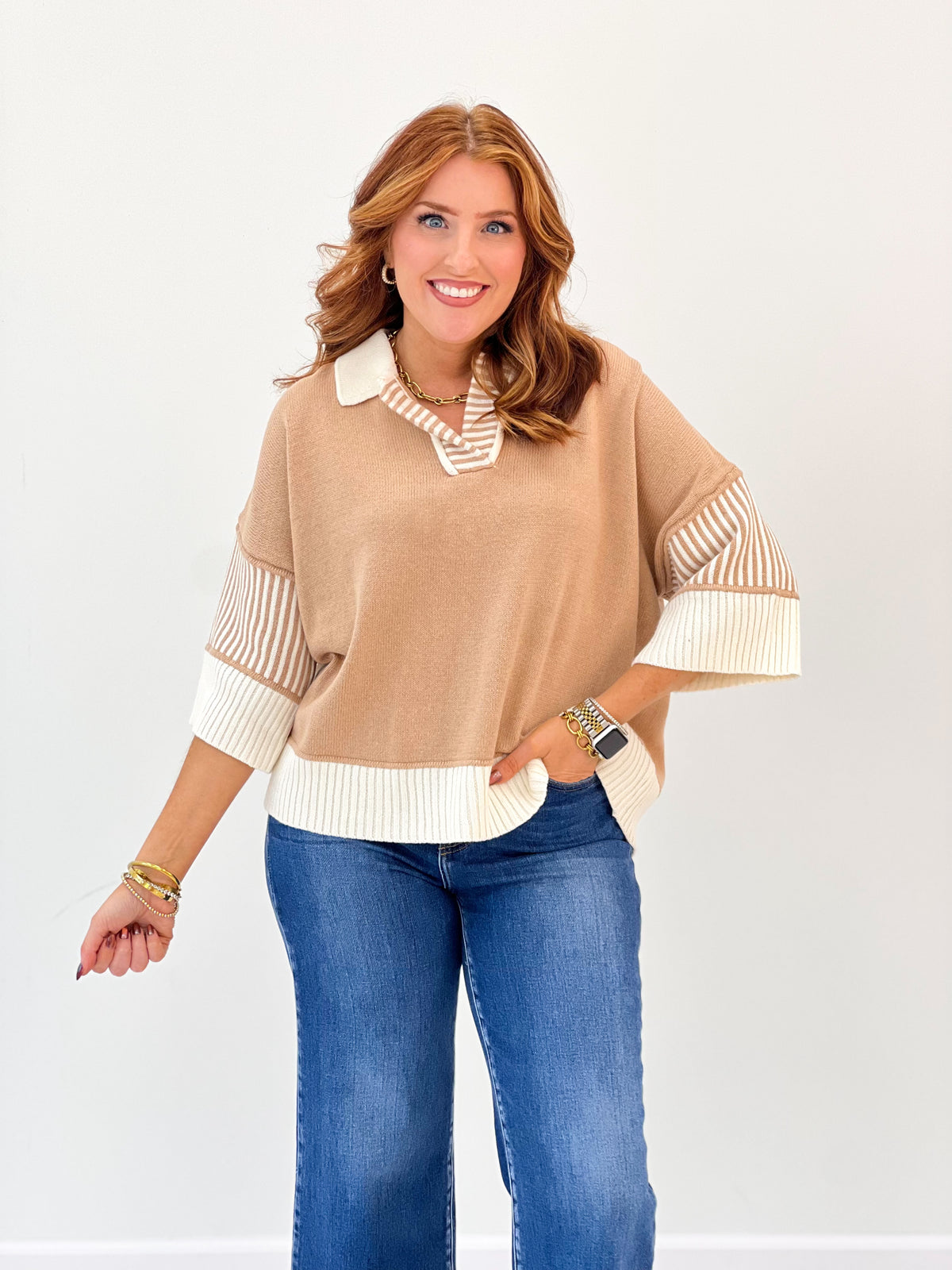 She & Sky Half Sleeve Sweater Top