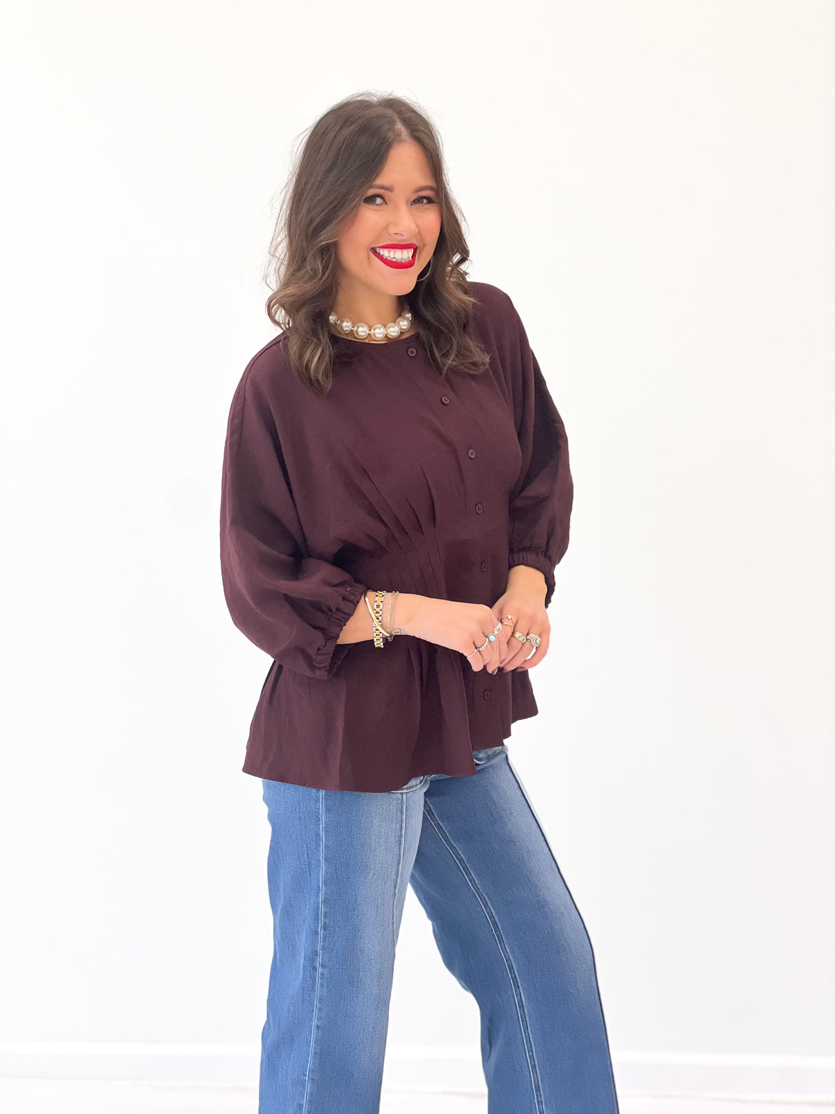 Jodifl Cinched Waist Button Up Top