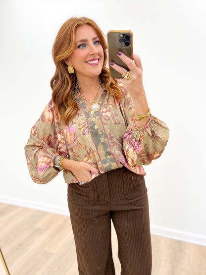 Umgee Floral Print Long Sleeve Top