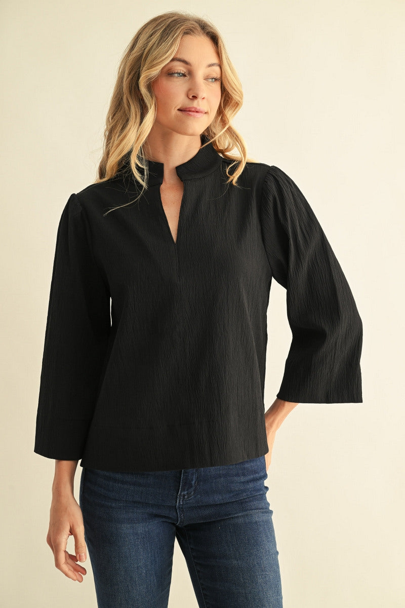 Jodifl Textured V-Neck Top in Black