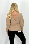 Taupe Back Cutout Peplum Sweater