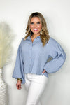 Chambray Bubble Sleeve Button Down Top