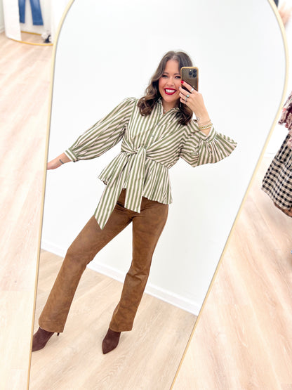 Entro Striped Puff Sleeve Top