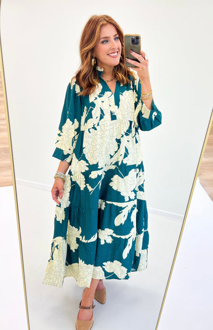 Umgee Floral Tiered Midi Dress