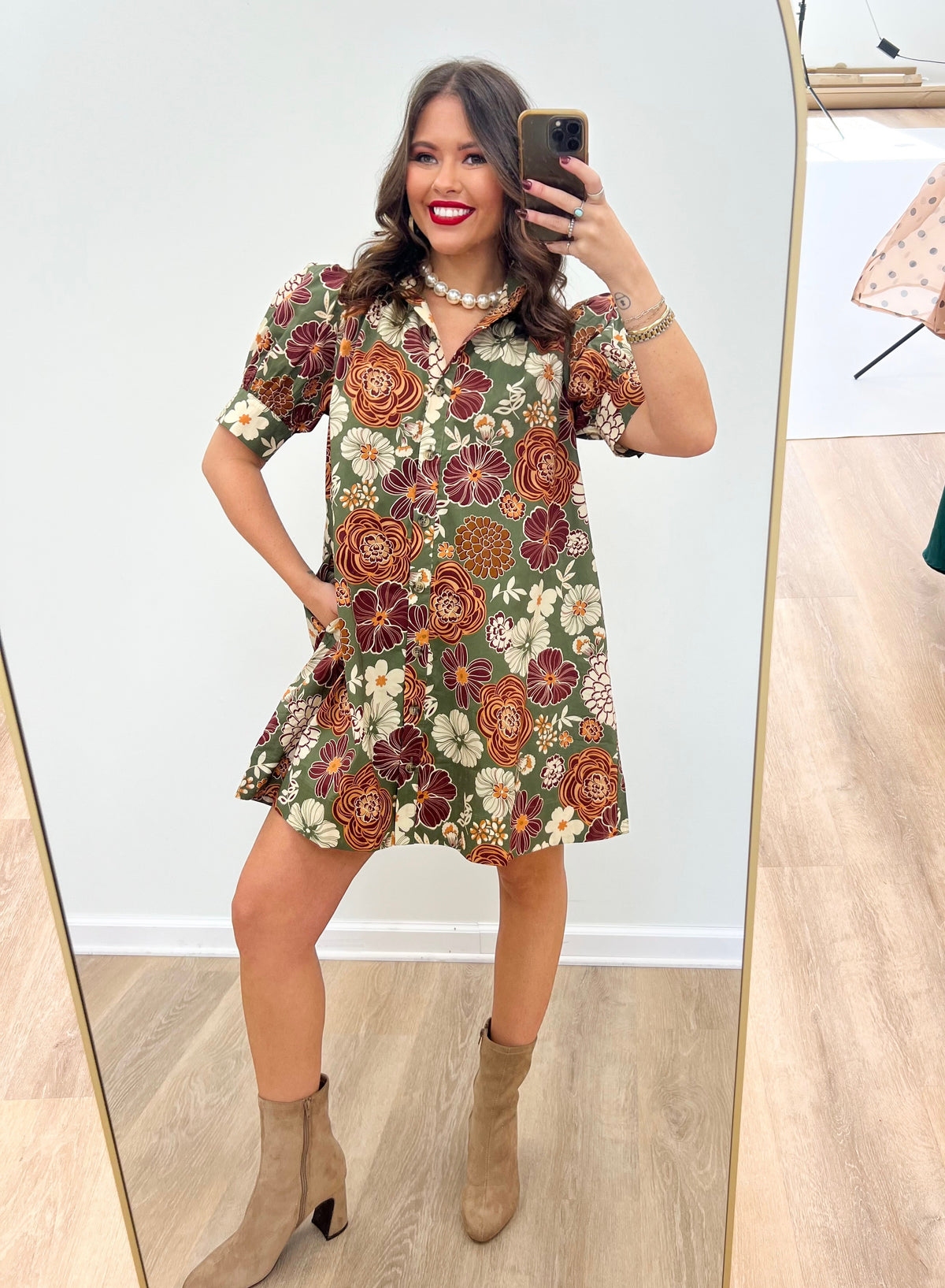Entro Floral Puff Sleeve Collared Mini Dress