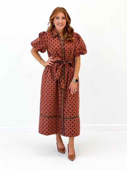 Jodifl Polka Dot Puff Sleeve Midi Dress