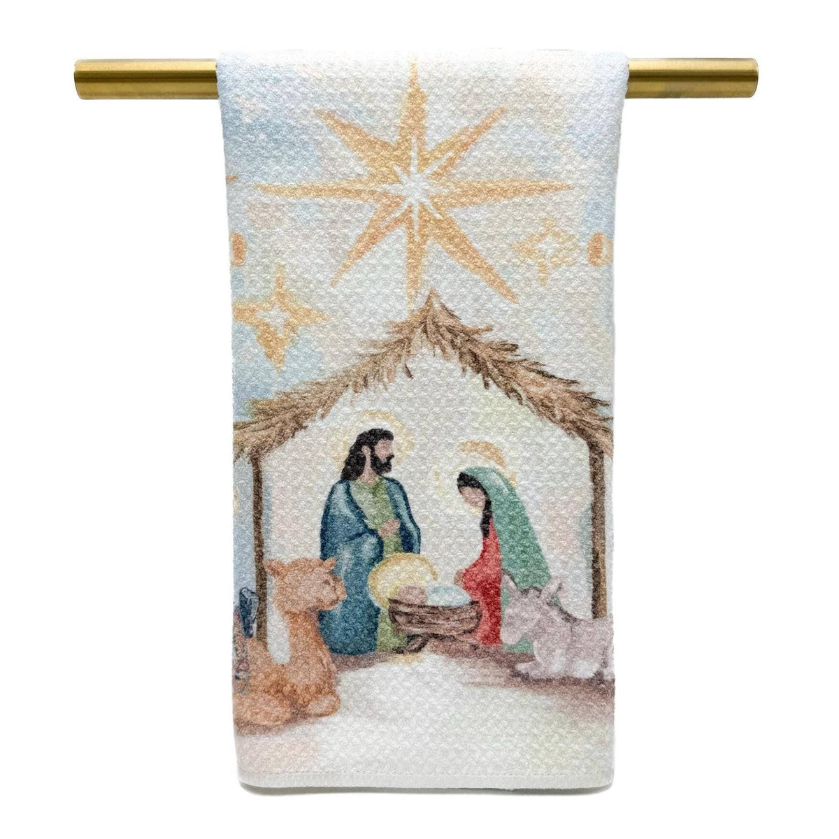 Rachel Brooks Muted Stars Nativity Tea Towel - Christmas Towel