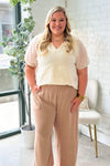 Latte Wide Leg Elastic Frayed Pants