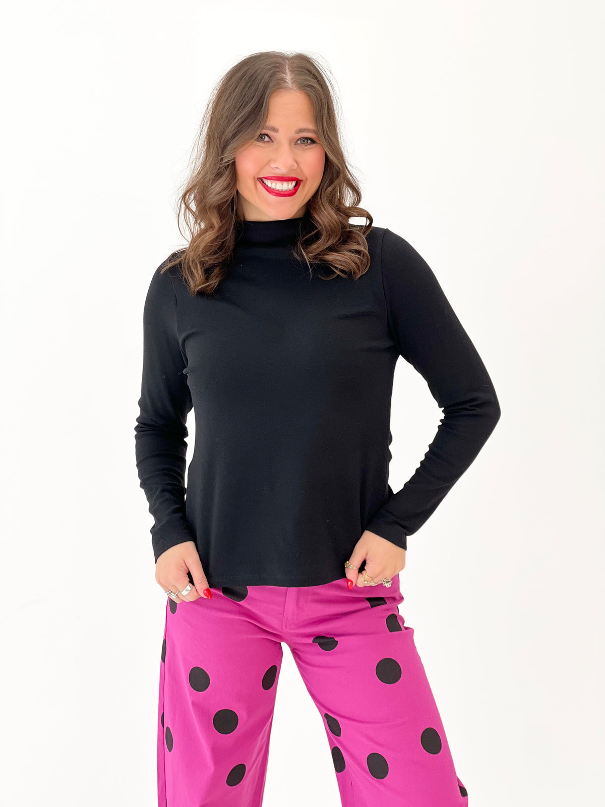 Staccato Mock Neck Long Sleeve Top