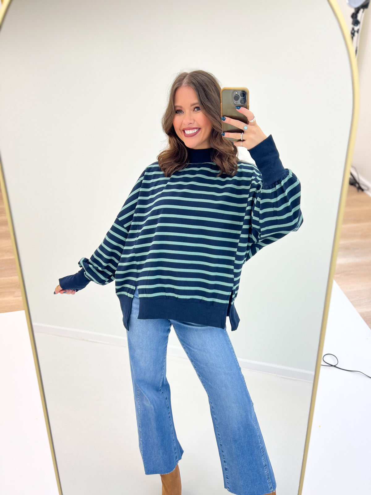 Hyfve Striped Mock Neck Sweatshirt
