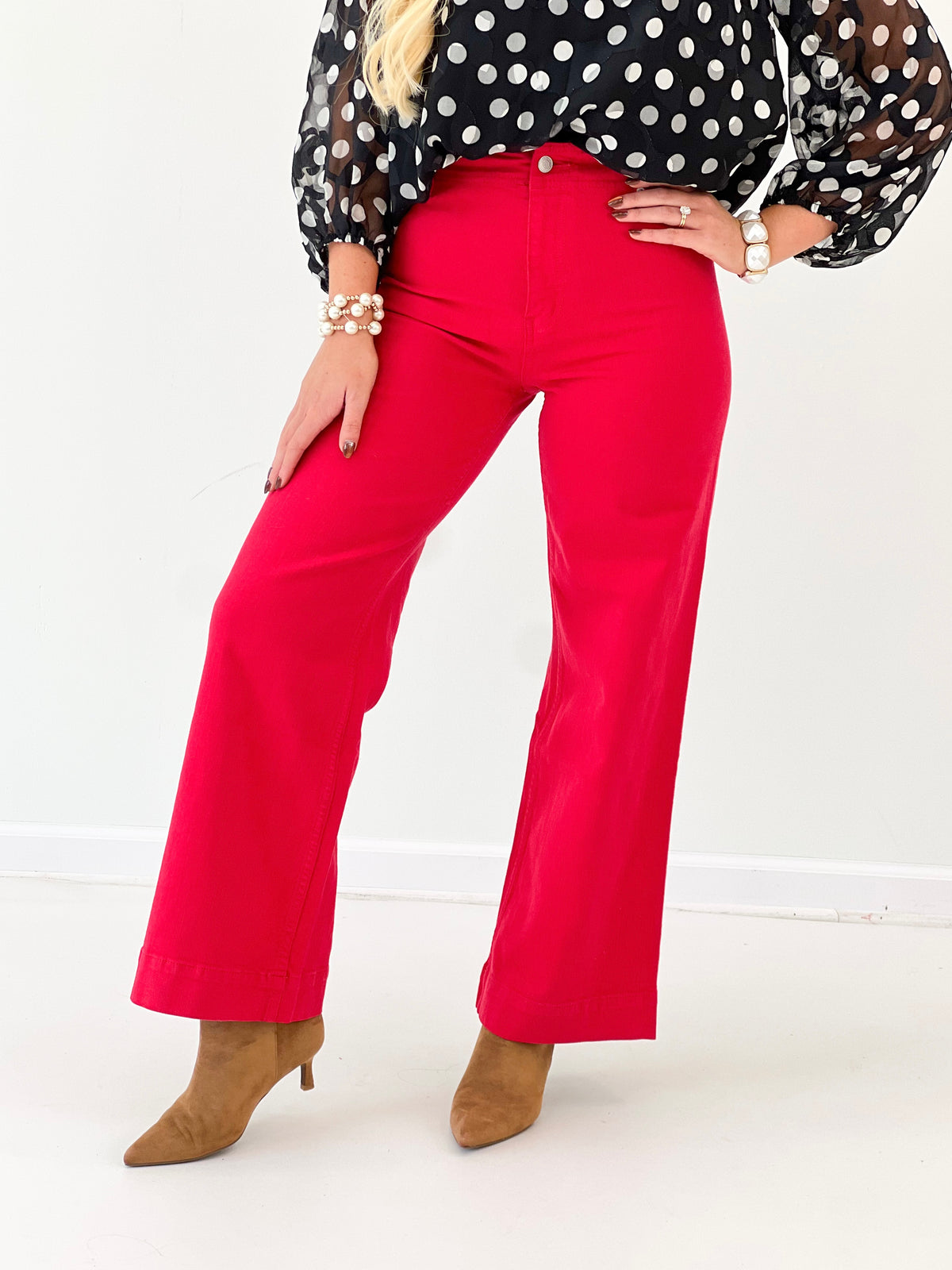 Women’s Cornell Red high-rise wide-leg ankle pants with front pockets and wide hems