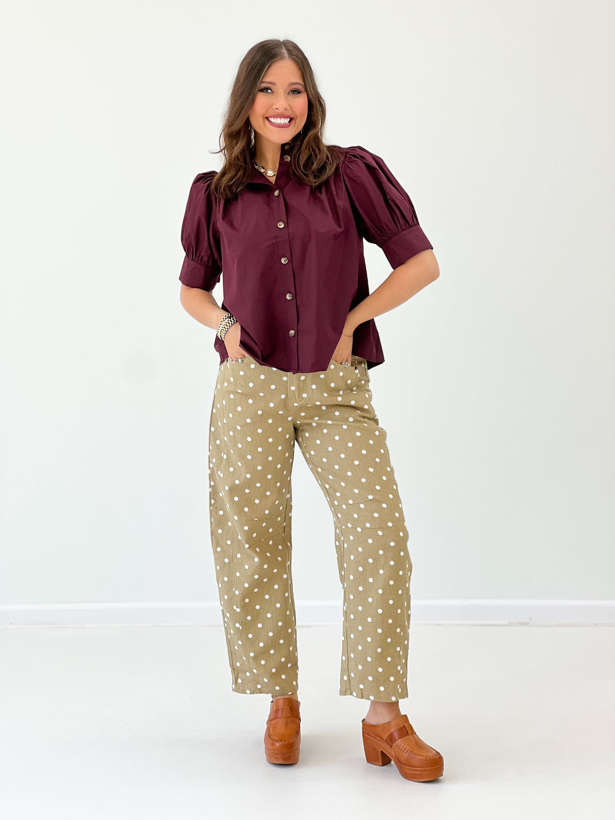 Entro Puff Sleeve Button Down Top