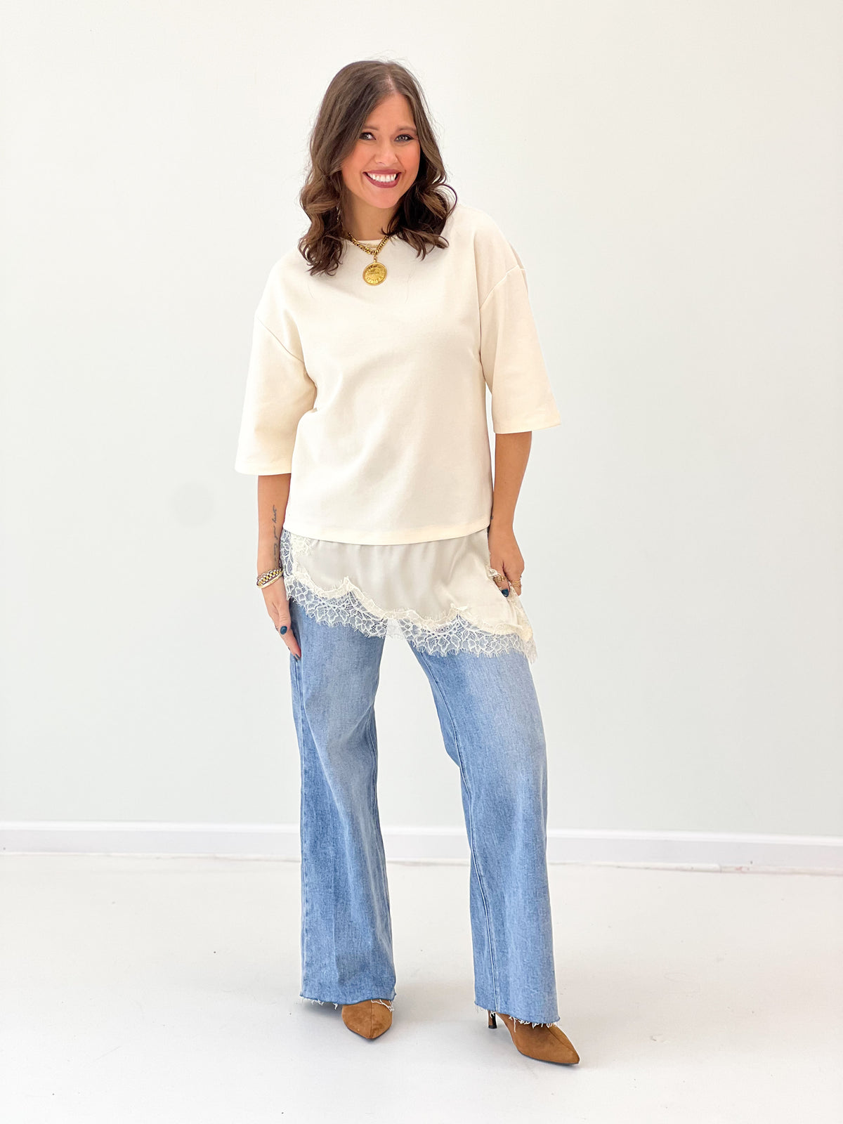 Glam Asymmetric Lace Trim Top