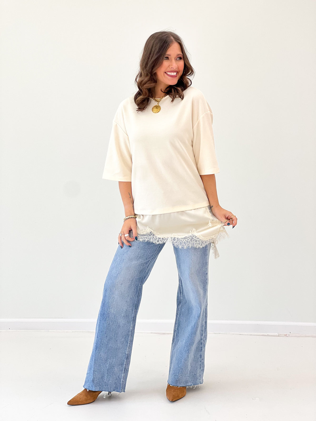 Glam Asymmetric Lace Trim Top
