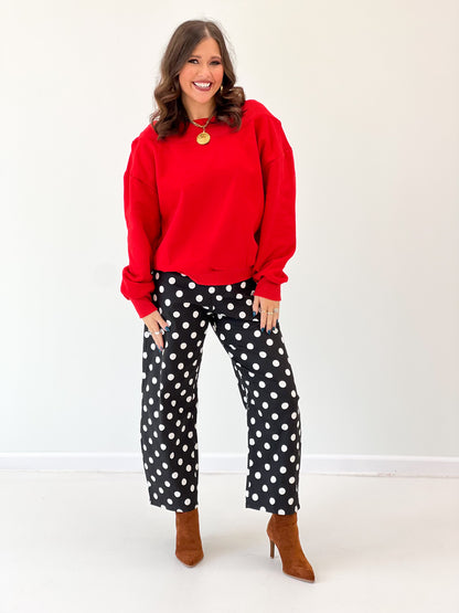 Red off-shoulder sweatshirt with relaxed fit and long sleeves