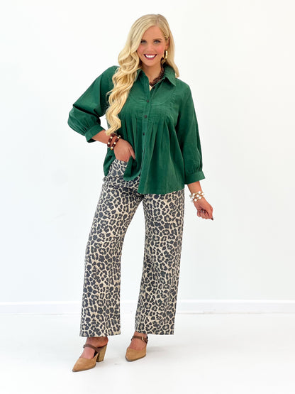 Umgee Corduroy Pleated Button Front Blouse