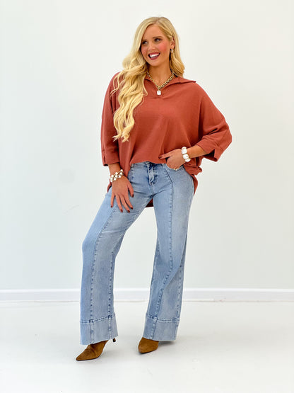 Tres Bien 1/2 Sleeve Collared Top