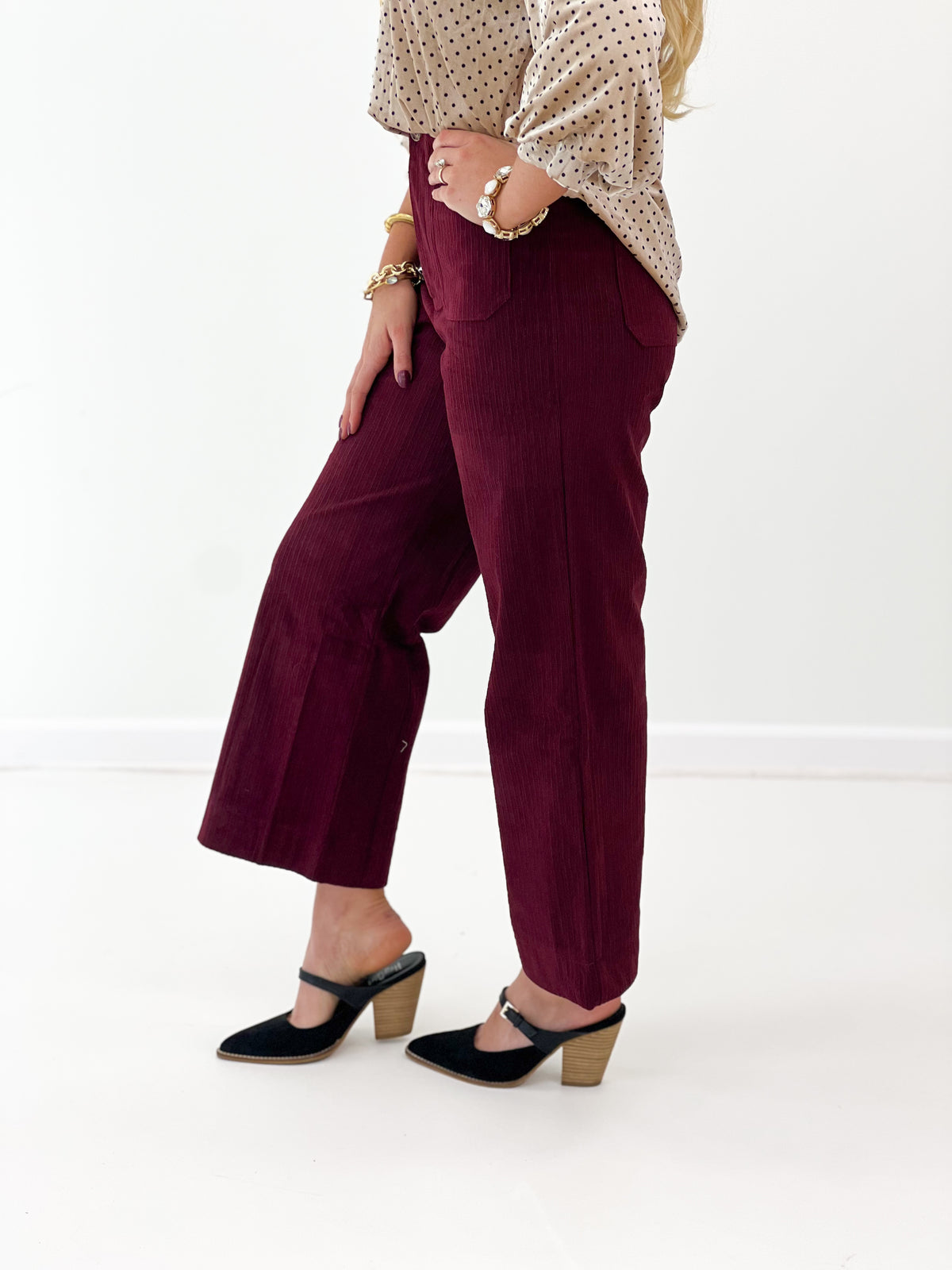 Umgee Tiered Pocket Corduroy Wide Leg Pants