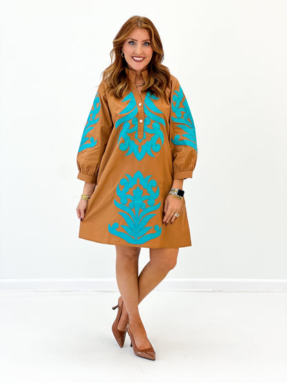 Jodifl Embroidered Long Sleeve V-Neck Dress